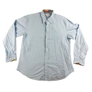 Barneys New York Dress Shirt Men L Blue Floral Trim Button Down Long Sleeve